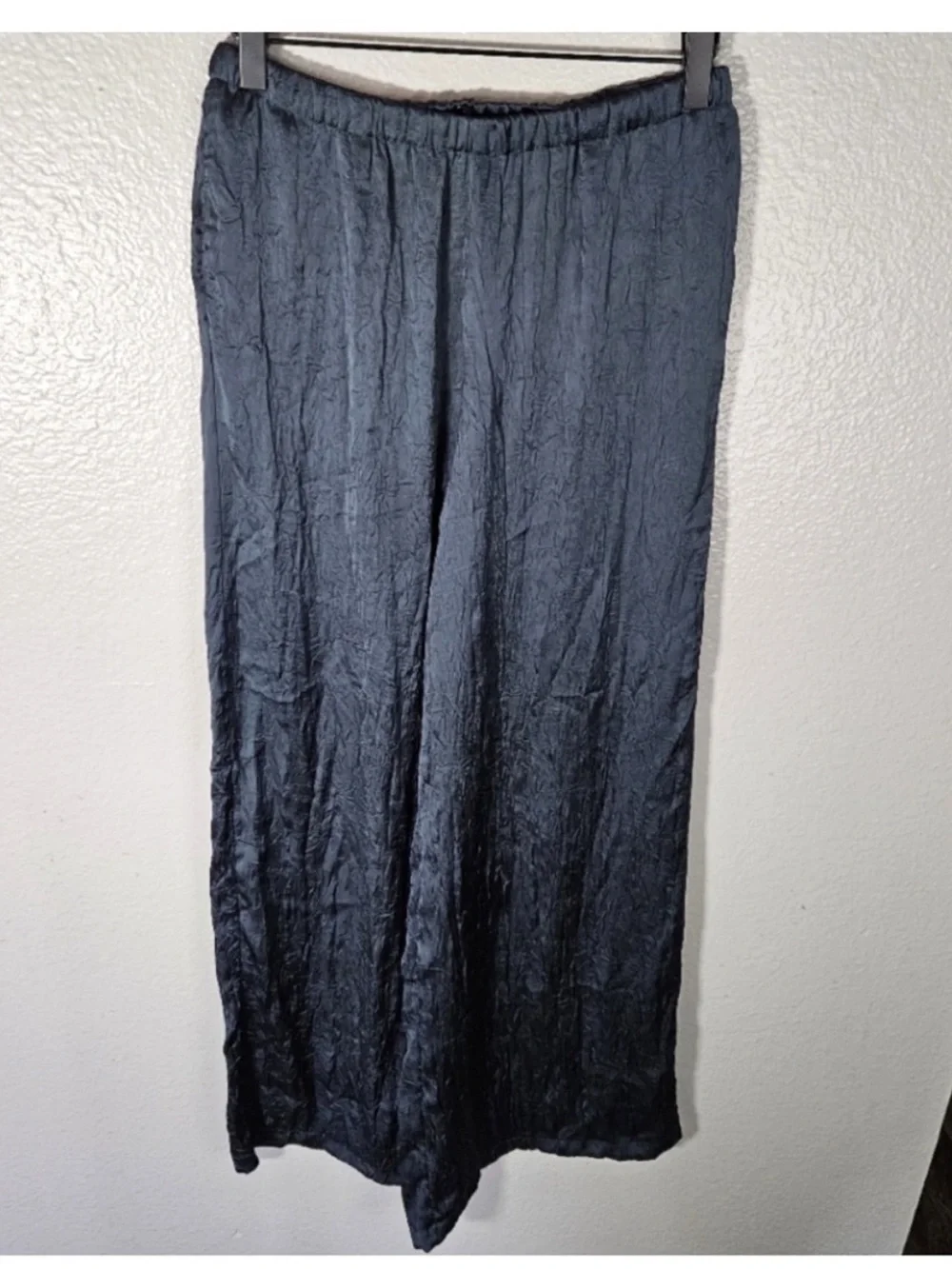 Zara NWT crinkled satin elastic waistband blue pants